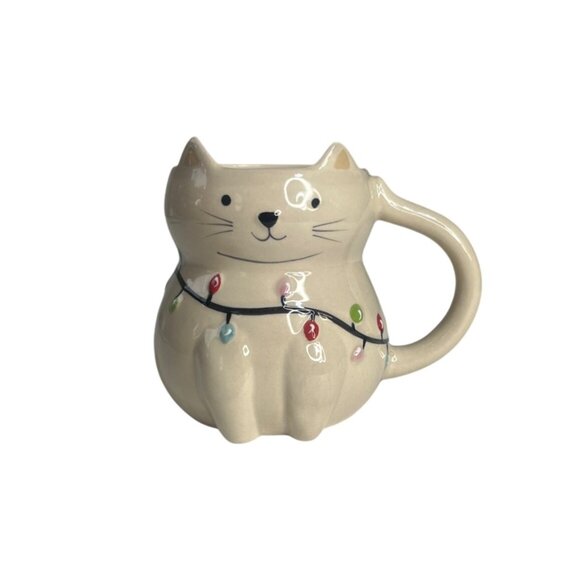 Cat-Shaped Stoneware Mug 12 Oz By Wondershop Cream Holiday Theme New - Picture 1 of 5